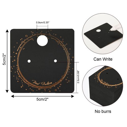 joycraft Earring Display Cards, 100Pcs Black Earring Tags with Foil Rose Gold, 2 Inch Square Hanging Paper Jewelry Display Tags for Selling, Personalized Jewelry Cards for Stud, Earring, Retail