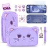 innoAura Switch Lite Case, 14 in 1 Switch Lite Accessories Bundle with Cute Switch Lite Carrying Case, Switch Lite Screen Protector, Switch Game Case, Switch Thumb Caps (Purple Cat)