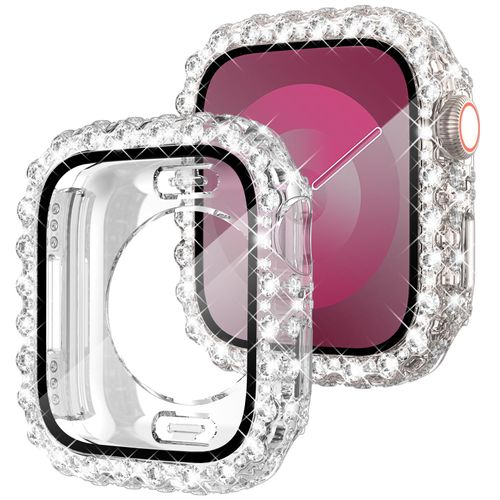 Fullife 2 in 1 Waterproof Bling Case Compatible for Apple Watch 45mm Series 9 8 7,Women Lace Full Diamond Screen Protector Face Cover for iWatch 45mm,Clear