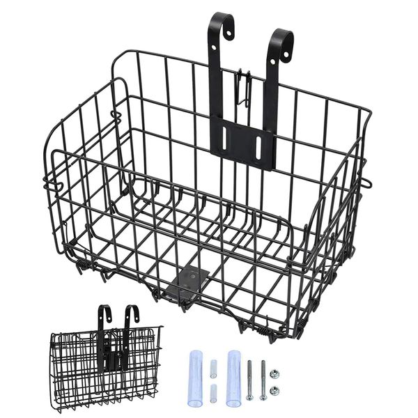 Generic Bicycle Basket, Front Basket, Back Cage, Foldable, Easy to Take Off, Load Capacity 44.1 lbs (20 kg), Large Capacity, For Commuting Cars, Stainless Steel (Black-1)