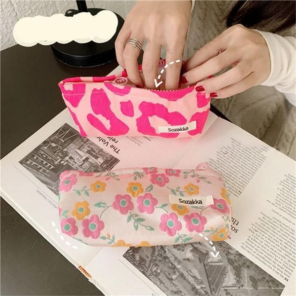 Cushion Case Print Student Travel Organizer Women Canvas Cosmetic Bag Stationery Pencil Case Storage Wash Bag