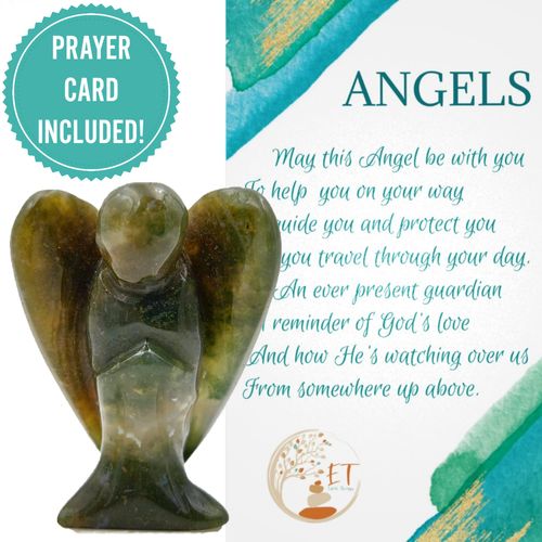 Earth Therapy Pocket Guardian Angel with Serenity Prayer Card - Indian Agate Natural Crystal Healing Stone Figurine - Gift for Yourselves and Your Loved Ones……
