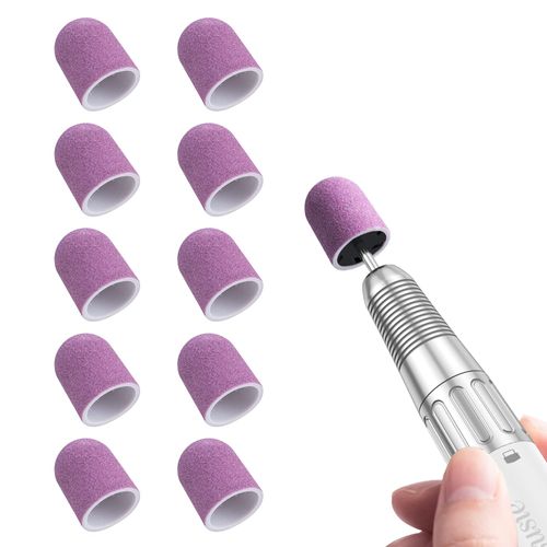 MelodySusie 10 Pcs Nail Sanding Caps Nail Drill Bits 180 Fine Grit for Foot File Callus Remover Manicure Pedicure Nail Polishing Burr Home Salon Use, Purple (13mm)