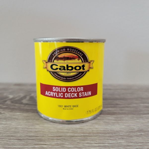 Cabot SOLID COLOR ACRYLIC DECK STAIN 8 fl oz 1801 WHITE BASE TINTABLE 1/2 Pint