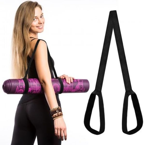 PTJJXA 2 Stück Yogamatte Tragegurt Polyester, Verstellbare Haltbare Schulter Yoga Matten, Tragegurt Yogamatte aus Baumwolle, Yogamattenriemen Schwarz für Training, Outdoor und Sportmatten