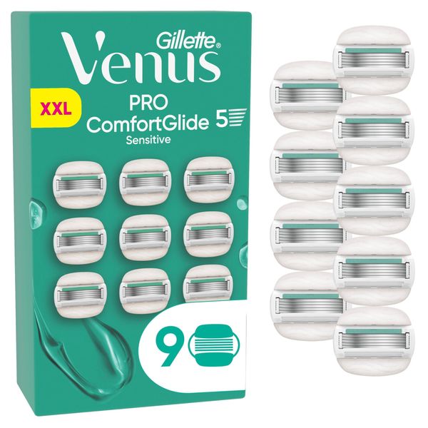 Gillette Venus Pro ComfortGlide Sensitive Razor, 9 Replacement Blades