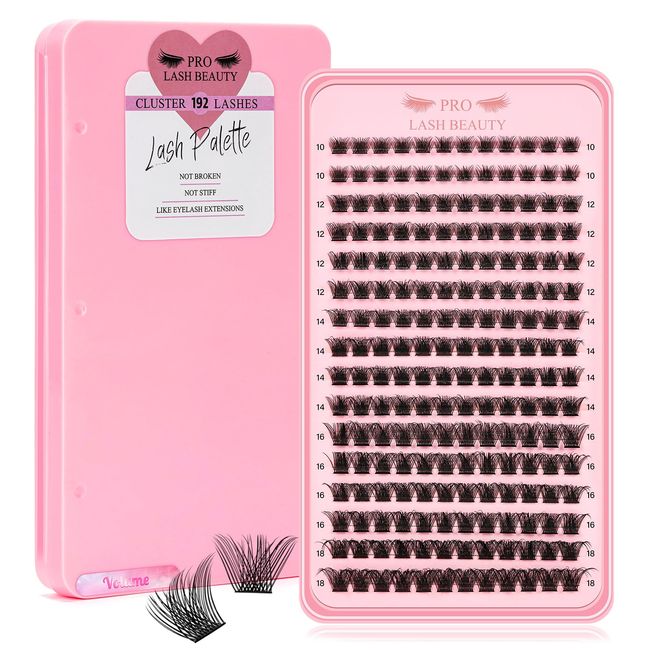 Lash Clusters, 192 Pcs Individual Cluster Lashes DIY Lash Extension 8-16mm Eyelash Clusters Volume Wispy Lashes Super Thin Band Reusable Soft & Comfortable(Volume,D-Mix)