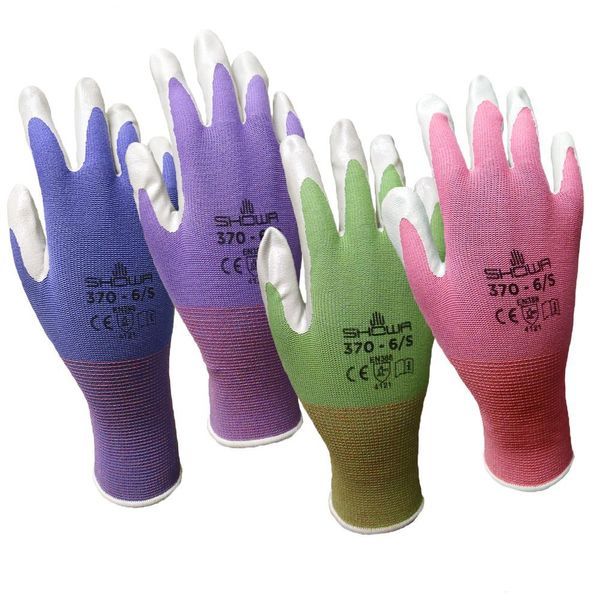 12 Pack Showa Atlas NT370 Atlas Nitrile Garden Gloves - Medium (Assorted Colors)