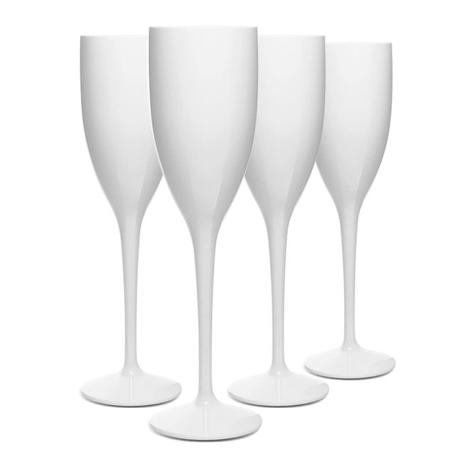 RB White Champagne Flutes Plastic Prosecco Flutes Wine Glasses Premium Unbreakable Reusable 15cl, Set of 4