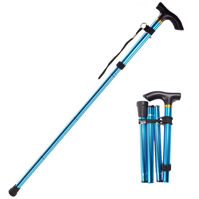 Geoyien Walking Poles, Hiking Poles, Walking Stick, Aluminum Alloy Telescopic Cane, Foldable, Comfortable to Hold, Lightweight and Portable, for Mountaineering, Hiking, Elderly (Blue, 1 Piece)