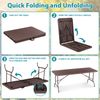 6FT Plastic Folding Table Portable Fold-in-Half Picnic Table with Handle Brown