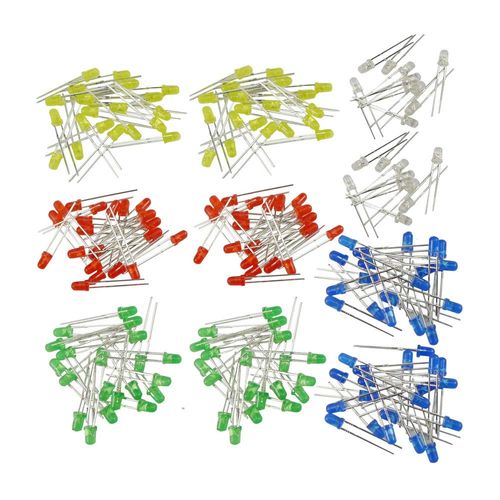 KKHMF 200pcs 3mm LED Light Emitting Diode LED Electronic Component Bags 5 Types 5 Colors Red, Green, Yellow, White, Blue 40 Each, "Domestic Delivery"