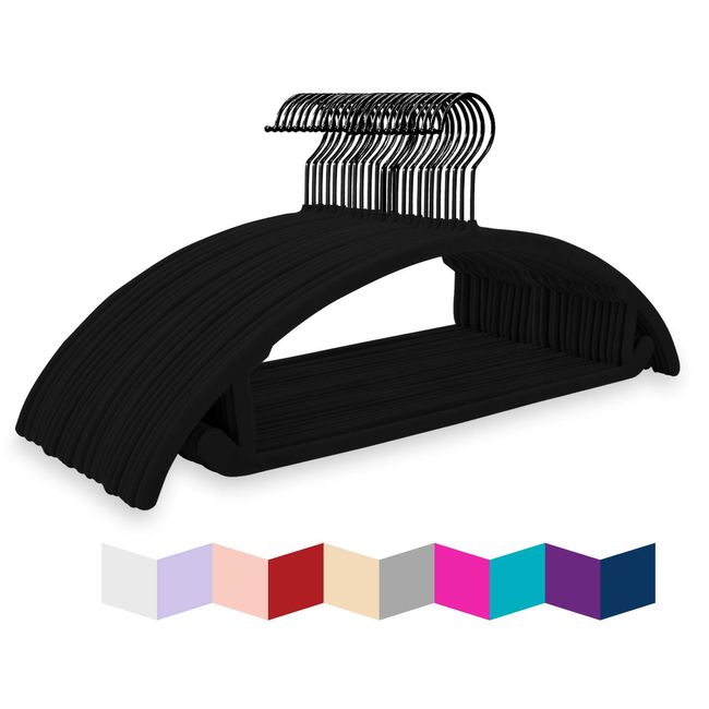 Premium Velvet Hangers (Pack of 50) Heavyduty- Non Slip No Shoulder Bump  Suit Hangers - Chrome Hooks