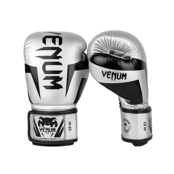 VENUM Boxing Gloves ELITE BOXING GLOVES (Silver x Black) VENUM-1392-451 // Sparring Gloves Boxing Kickboxing Fitness (12oz)