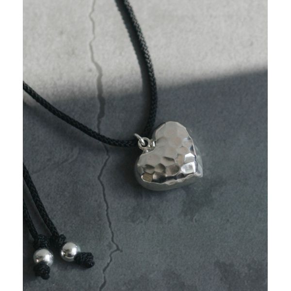 Silver 92.5 Big Chubby Heart Pendant Black String Silver Necklace