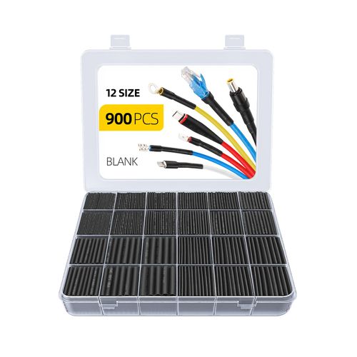 Eventronic 900PCS Wire Heat Shrink Tubing Kit, Industrial Heat-Shrink Tubing for Wires, 2:1 Marine Grade Heat Shrink Wrap, Premium Large Electrical Waterproof Heat Shrink Tape (Black 12 Sizes)