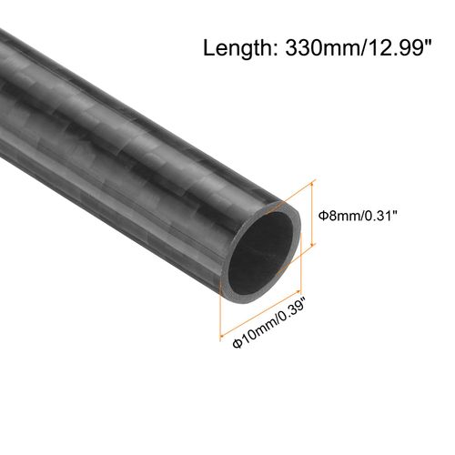 MECCANIXITY 2 Pcs Carbon Fiber Tube 8 x 10 x 330mm Glossy Surface Rod 3K Roll Wrapped Pure Carbon Round Tubing for RC Airplane Multicopter