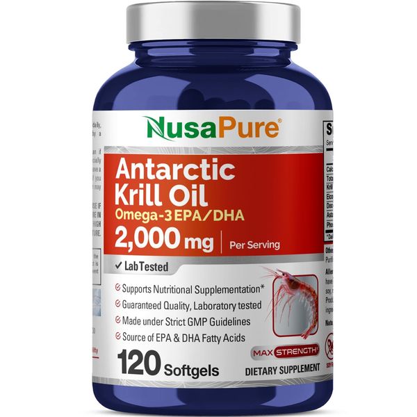 Antarctic Krill Oil 2000 mg per serving | 120 Softgels | Omega-3 EPA/DHA