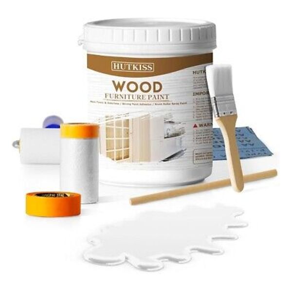 HUTKISS All-in-One Wood Furniture Paint, Matte Kitchen Cabinet Paint Kit WHITE.