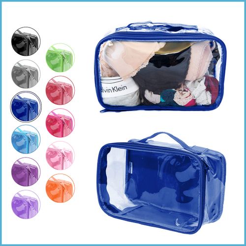 Small Clear Travel Packing Cube/See Through PVC Plastic Pouch for Carry On Suitcase, Backpack or Diaper Bag/Transparent Multipurpose Accessories, Makeup & Underwear Organizer (Royal Blue)