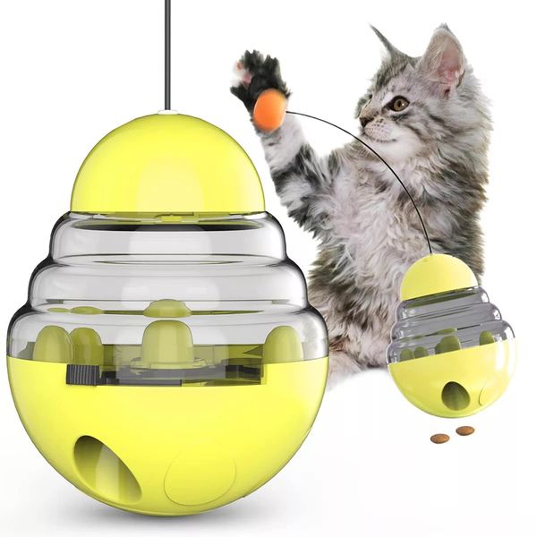 DARRLY&JAVEN Cat Toy Cat Treat Ball Toy Cat Treat Dispenser Cat Food Puzzle Cat Food Ball Food Dispenser Ball for Cats (Yellow)