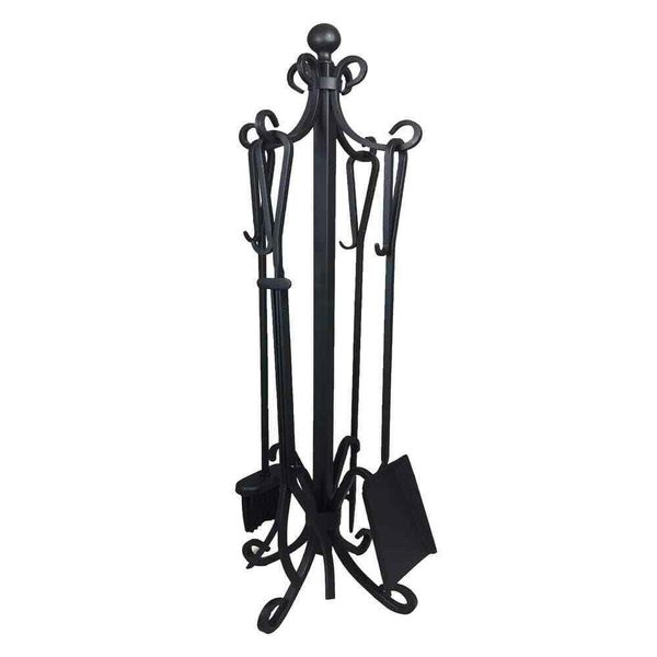 5-Pieces Ashman Fireplace Iron Standing Tools Set w/Heavy Crook Handles