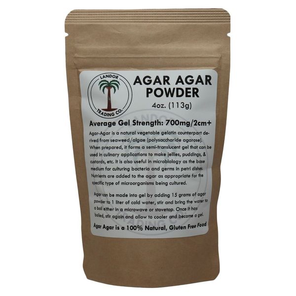 Agar Agar Powder 4oz (113 grams) - Average Gel Strength 700g/cm2