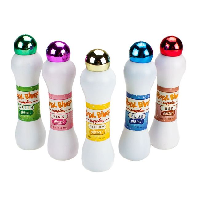 Royal Bingo 5 Pack of Glitter Mixed Bingo Daubers in Bingo Markers for Paper Cards, Reusable Bingo Cards