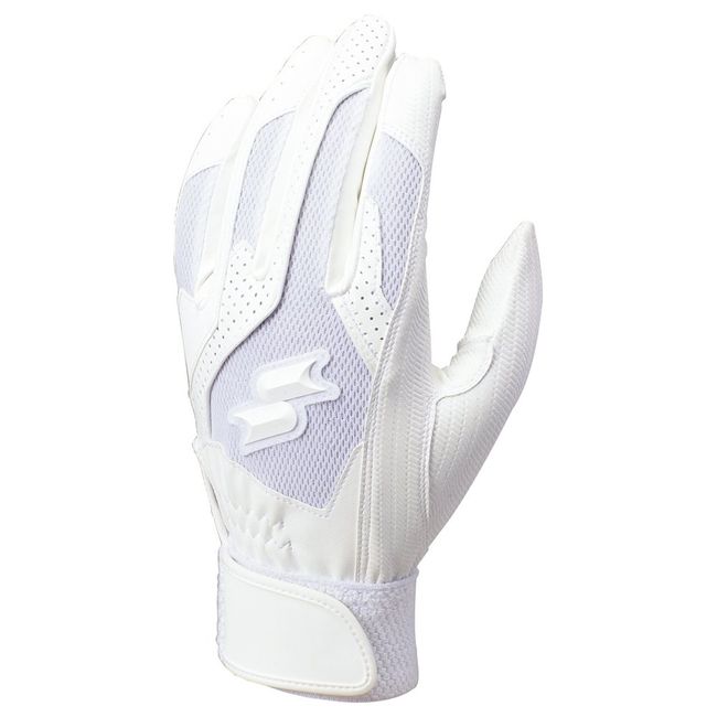 SSK BG3004W Baseball Batting Gloves, For High School Baseball, Both Hands, White M