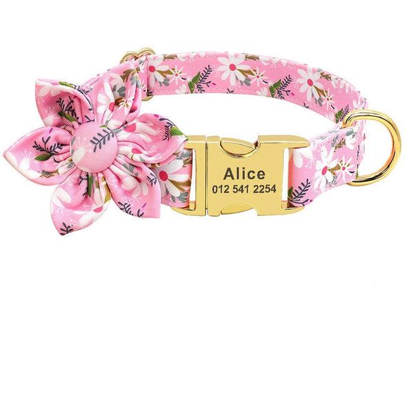 Customizable Floral Print Pet Collar With Engraved Id Tag - Personalized Dog And Cat Accessories - I / S