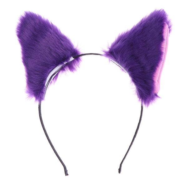 Lurrose Cat Fox Long Fur Ears Headband Cosplay Party Costume Hairbands Cut Plush Hair Hoop Headdress for Women Girls Purple