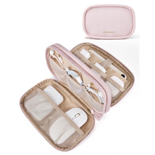 BAGSMART Cord Organizer Travel Cable Bag, Compact Tech Electronic Organizer Travel Case, Essentials for Charger, Cable, Phone, Flash drive, Double Layers (Pink)