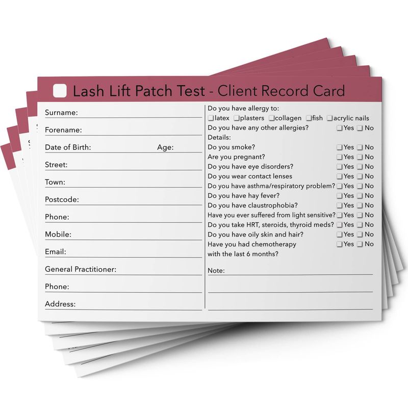 Lash Lift Patch Test Client Cards A6 Size - Salon and Therapist ...