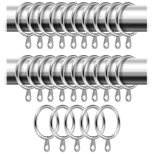 24 Pack Metal Curtain Rings, 30mm Internal Diameter Curtain Hoops, Eyelets For Curtain Poles And Rods, Drapery and Shower Hanging, Curtain Pole Rings, Silver