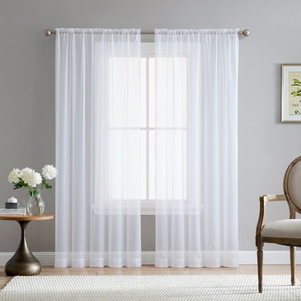 HLC.ME White Sheer Curtains 108 Inches Long - Voile Extra Long Window Treatment Rod Pocket Curtain Panels for Bedroom and Living Room (54 x 108 inches Long, Set of 2)