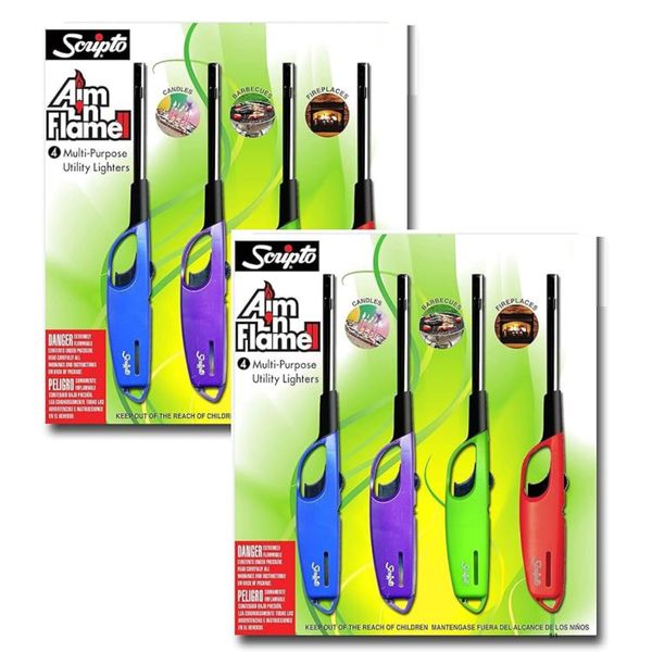 Scripto Aim N FlameMulti-Purpose Lighters BBQ Candle Camping Butane  8-Ct