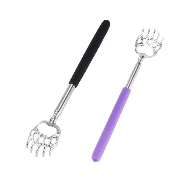 Portable Extendable Back Scratcher, OWUDE Telescoping Scratcher Tetractable Bear Claw Metal Hand Massager Tool Pack of 2 (Black + Purple) (Style 2)