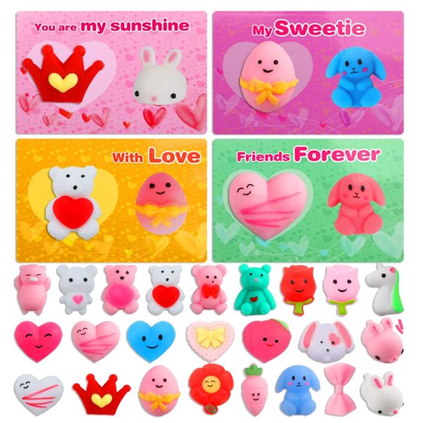 24 pcs Valentines Day Mochi Squishy Toys, Valentines Day Gifts for Kids Mini Stress Relief Squishy Fidget Toys Prizes for School Classroom Party Favors and Valentines Day Decor