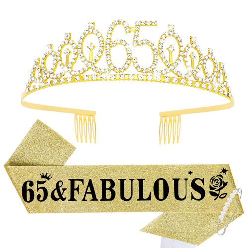 Gold 65th Birthday Sash and Tiara for Women, 65th Birthday Gifts for Women, 65th Birthday Sash and Crown Set, Happy 65th Birthday, Womens 65th Birthday Gifts