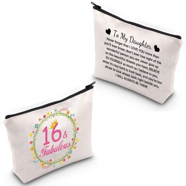 Sweet 16 Birthday Gift for Daughter 16 & Fabulous Makeup Cosmetic Bag 16th Birthday Gift Pencil Pouch for Girls, 16 & Fabulous Bag