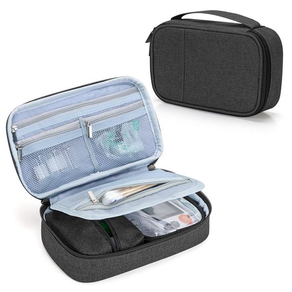 CURMIO Blood Glucose Meter Storage Case with Removable Pouch for Inspection Kit, Medication, Insulin Pen for Home and Travel (Bag Only), Black