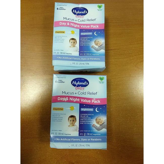 2 Boxes : Hyland's Baby Mucus Plus Cold Relief Day & Night Value Pk 8 oz ea 10C