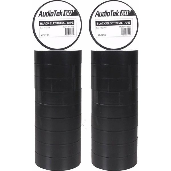 20 piece AT-ELT8 | Premium 60 ft Black Electrical Tape 10pc per Roll