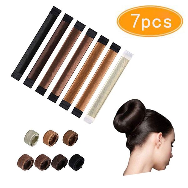 Original Dutt Maker Hilfe - Hair Bun Maker Band für einen schönen Donut - 7x Set (Blond, Braun, Schwarz, Gold, Dunkelbraun, Rot, Light Coffee und Hellbraun)