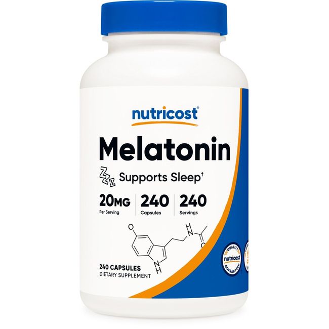 Nutricost Melatonin 20mg, 240 Capsules - 20mg Per Serving, Non-GMO, Gluten Free