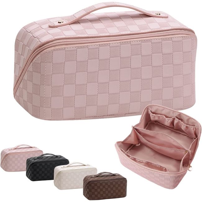 Travel Makeup Bag, Large Cosmetic Bag Checkered Makeup Organizer