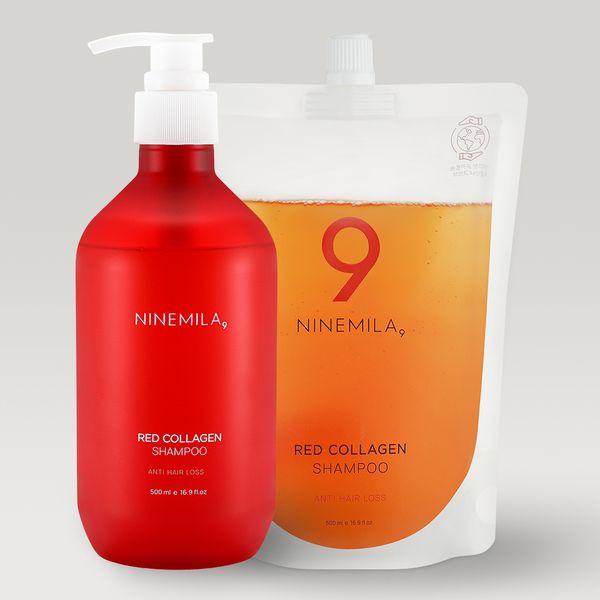 1+1 Nine Mila Red Collagen Damaged Hair Anti-Hair Loss Shampoo 500ml + 500ml (Refill Pouch)