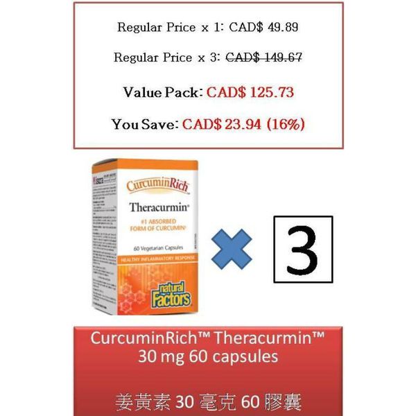 60 V CurcuminRich™ Theracurmin™ 30 mg - Natural Factors