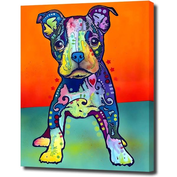 Boston Terrier Dog Animal Art Panel W30cm H40cm Art Frame Painting Canvas Framed Wall Art Pop Art Modern Art Wall Hanging Home Decor