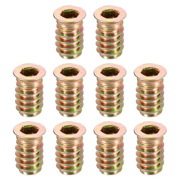sourcing map Wood Furniture M6x17mm Threaded Insert Nuts Interface Hex Socket Drive 40pcs